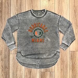 Lightweight Stone Wash Design Miami Hurricanes Pullover Sweater Large